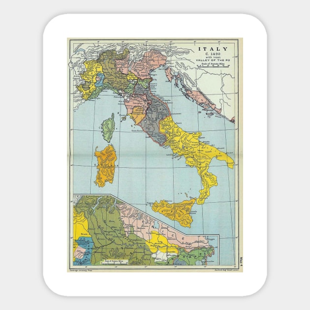 Vintage Map of Italy (1912) Sticker by Bravuramedia